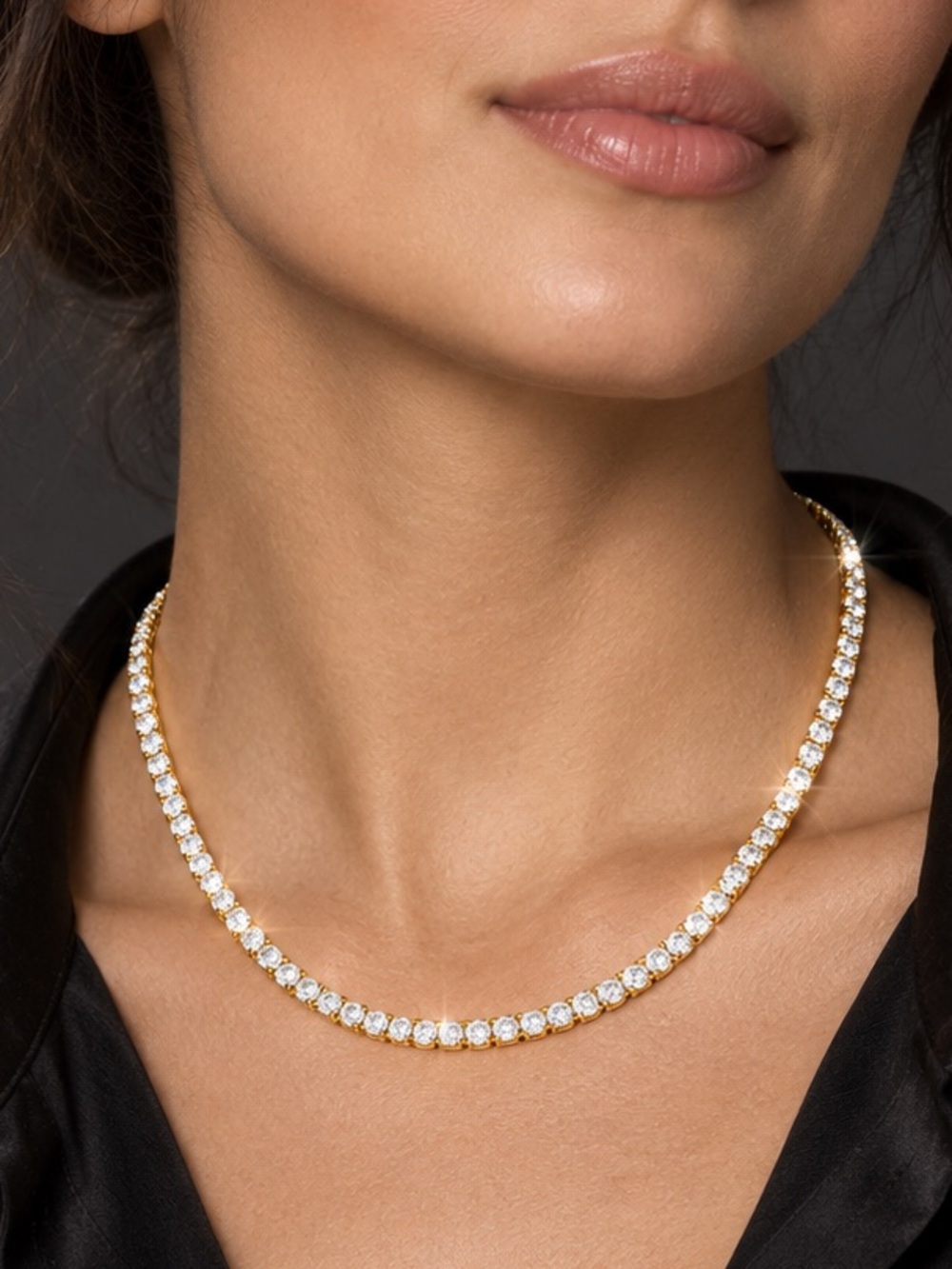 Gold & Factory Diamonds Tennis Necklace with Clear Stones - Women Jewelry
